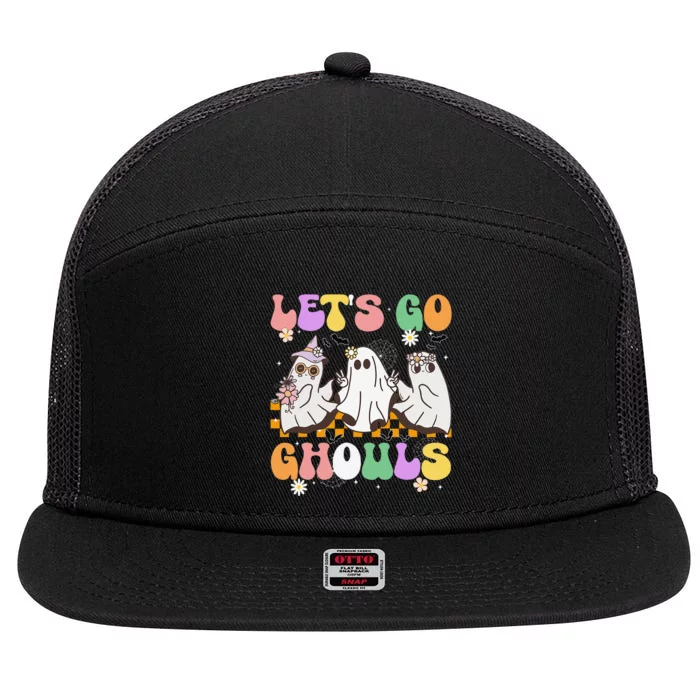 Groovy Boo Lets Go Ghouls Halloween Ghost Gift 7 Panel Mesh Trucker Snapback Hat