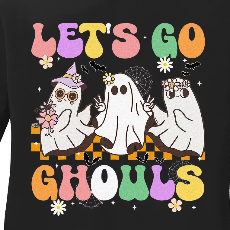 Groovy Boo Lets Go Ghouls Halloween Ghost Gift Ladies Long Sleeve Shirt