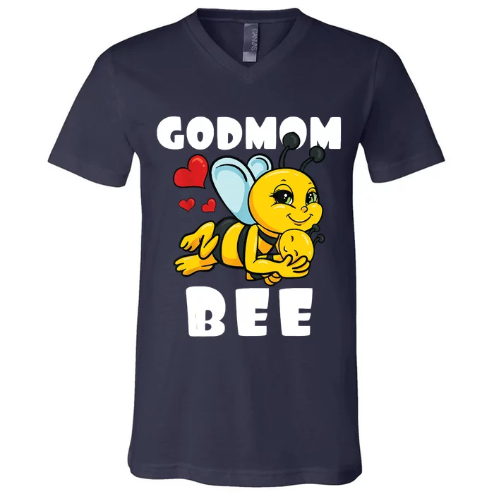 Godmom Bee Lover Matching Family Outfit Baby Announcement V-Neck T-Shirt