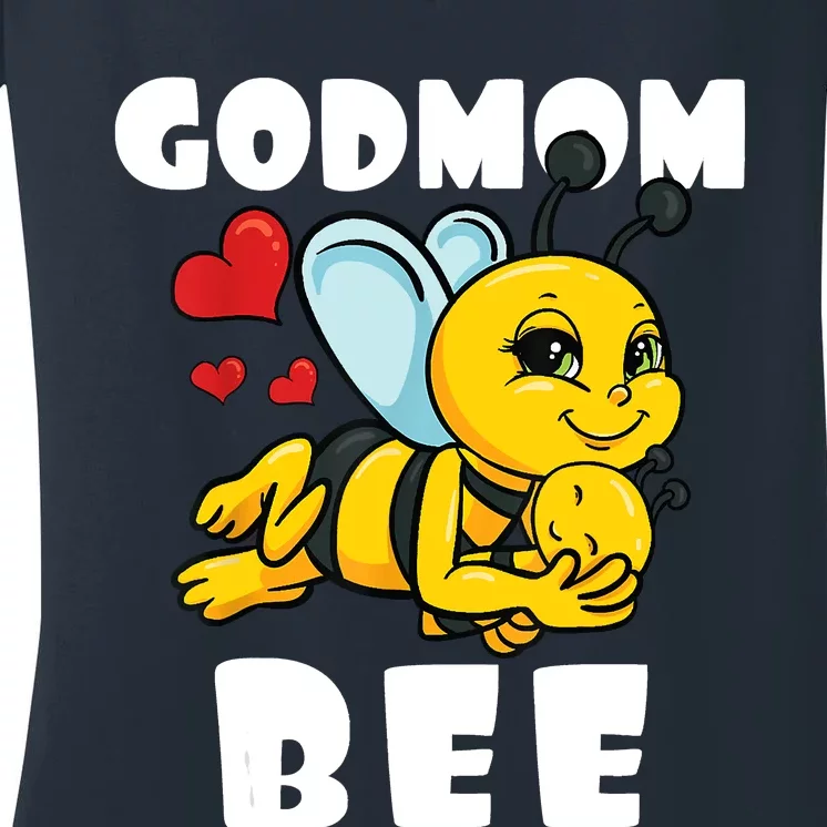 Godmom Bee Lover Matching Family Outfit Baby Announcement Women's V-Neck T-Shirt