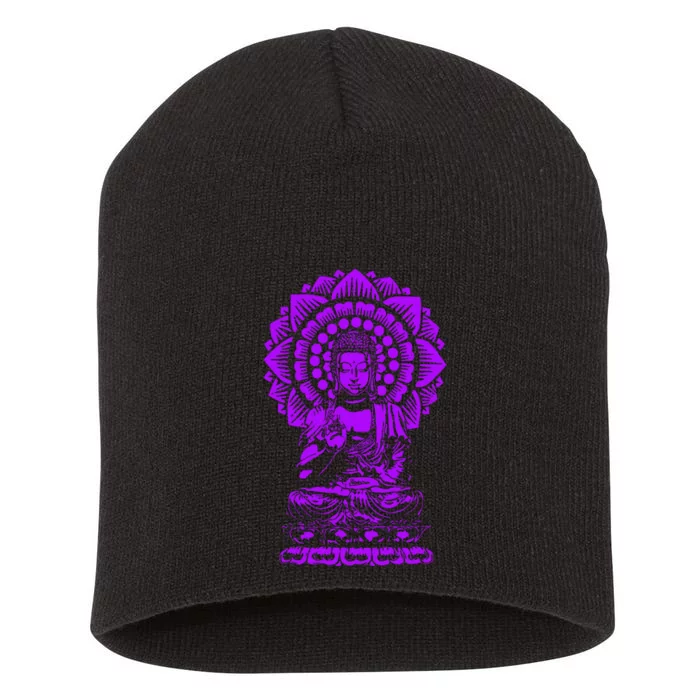 Golden Buddha Lotus Mandala Short Acrylic Beanie