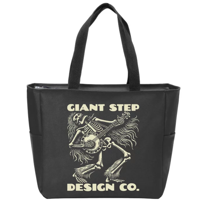 Groovy Banjo Long Haired Dancing Skeleton 70's Vibe Zip Tote Bag