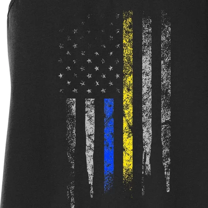 Gold Blue Line 911 Police Dispatcher First Responder Women's Racerback Tank