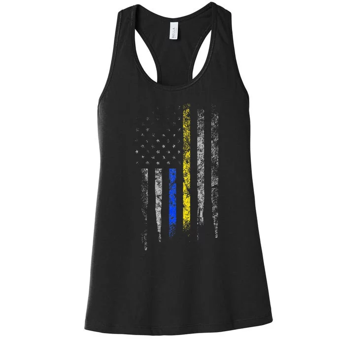 Gold Blue Line 911 Police Dispatcher First Responder Women's Racerback Tank