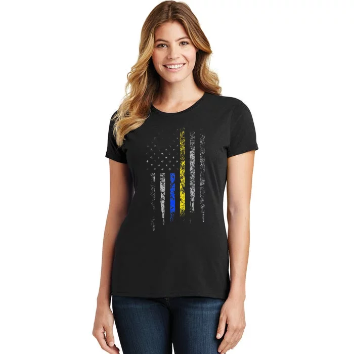 Gold Blue Line 911 Police Dispatcher First Responder Women's T-Shirt