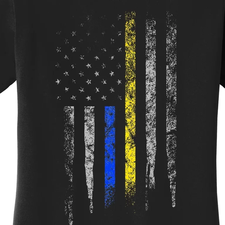 Gold Blue Line 911 Police Dispatcher First Responder Women's T-Shirt