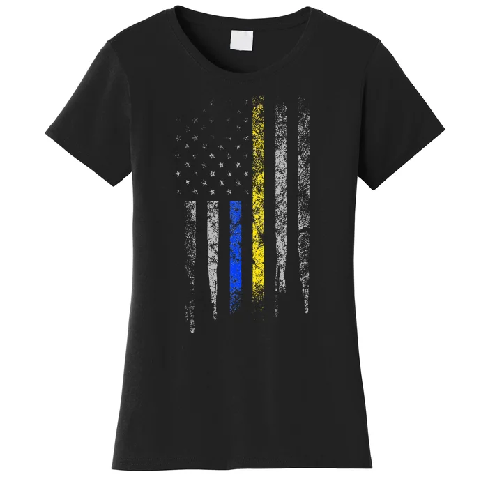 Gold Blue Line 911 Police Dispatcher First Responder Women's T-Shirt