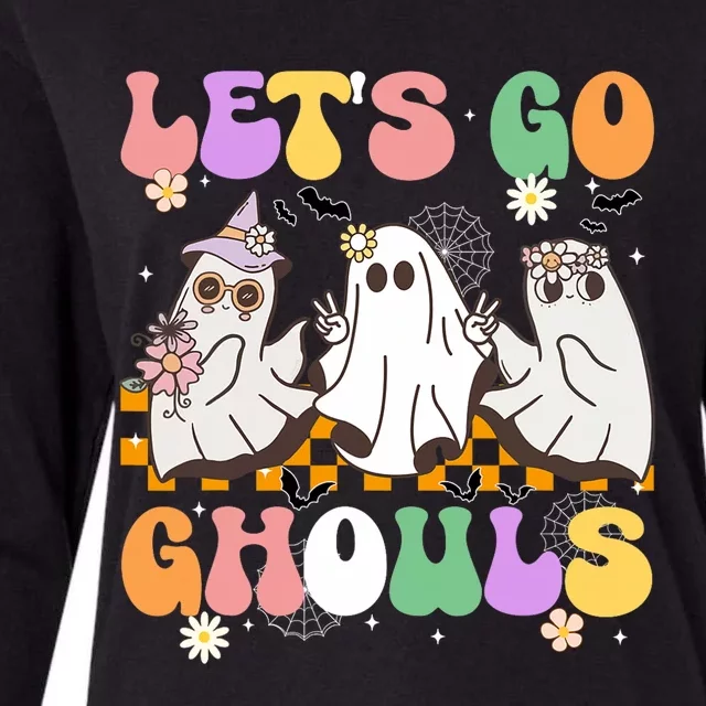 Groovy Boo Lets Go Ghouls Halloween Ghost Womens Cotton Relaxed Long Sleeve T-Shirt