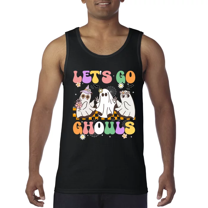 Groovy Boo Lets Go Ghouls Halloween Ghost Tank Top