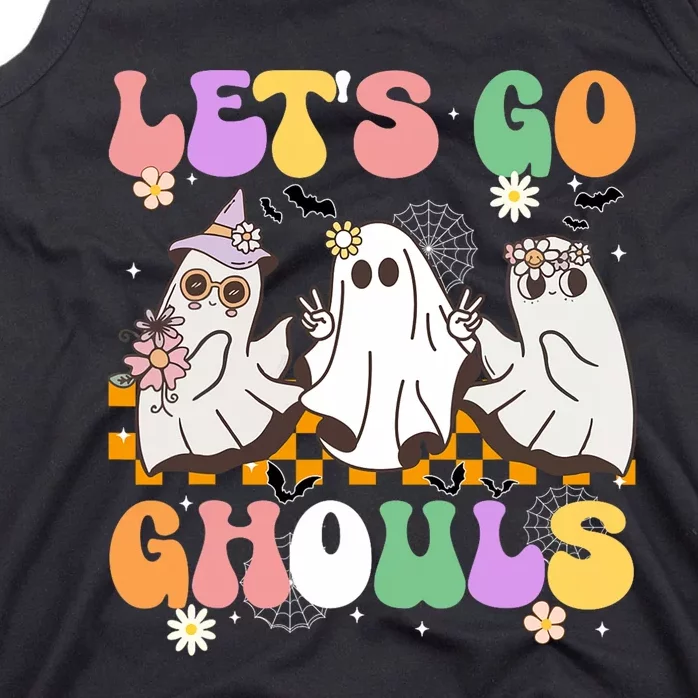 Groovy Boo Lets Go Ghouls Halloween Ghost Tank Top