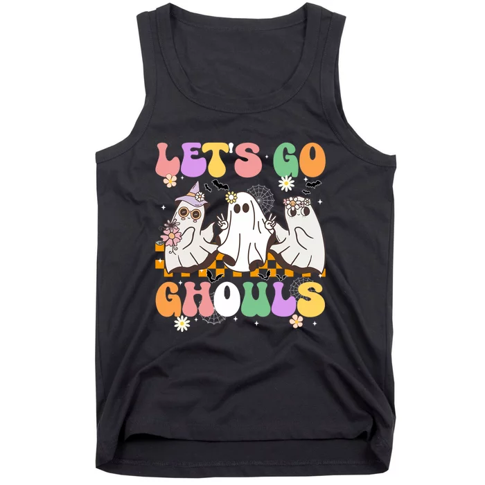 Groovy Boo Lets Go Ghouls Halloween Ghost Tank Top