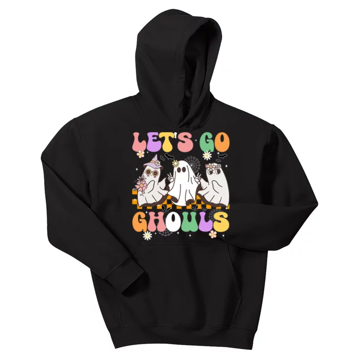 Groovy Boo Lets Go Ghouls Halloween Ghost Kids Hoodie