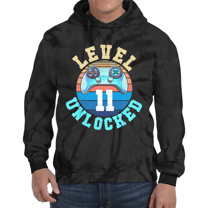 Gamer Boy Level 11 Unlocked Video Game 11th Birthday Tie Dye Hoodie