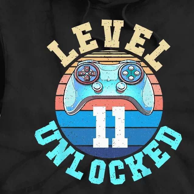 Gamer Boy Level 11 Unlocked Video Game 11th Birthday Tie Dye Hoodie