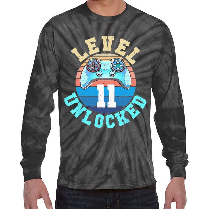 Gamer Boy Level 11 Unlocked Video Game 11th Birthday Tie-Dye Long Sleeve Shirt