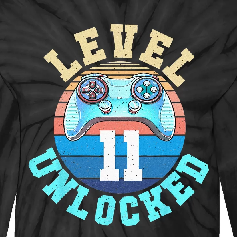 Gamer Boy Level 11 Unlocked Video Game 11th Birthday Tie-Dye Long Sleeve Shirt