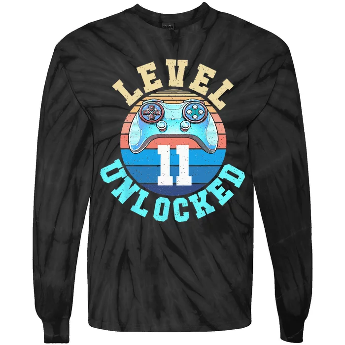 Gamer Boy Level 11 Unlocked Video Game 11th Birthday Tie-Dye Long Sleeve Shirt