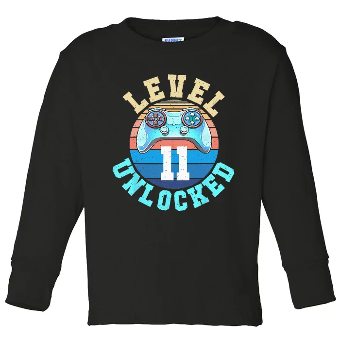 Gamer Boy Level 11 Unlocked Video Game 11th Birthday Toddler Long Sleeve Shirt