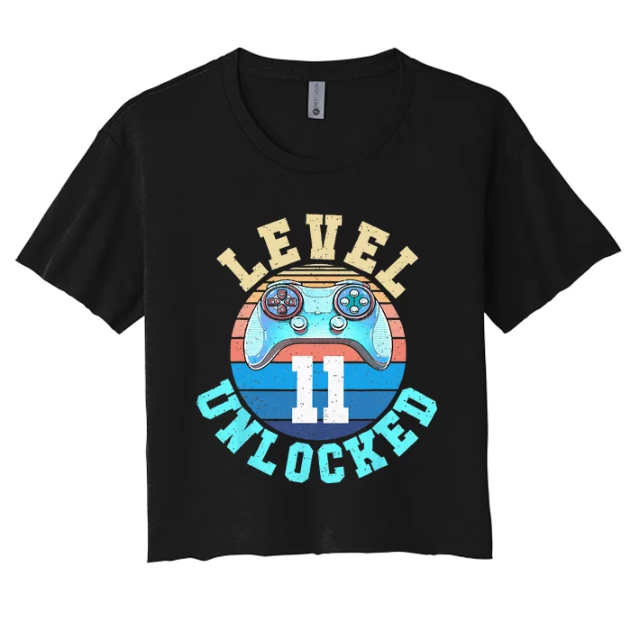 Gamer Boy Level 11 Unlocked Video Game 11th Birthday Women's Crop Top Tee