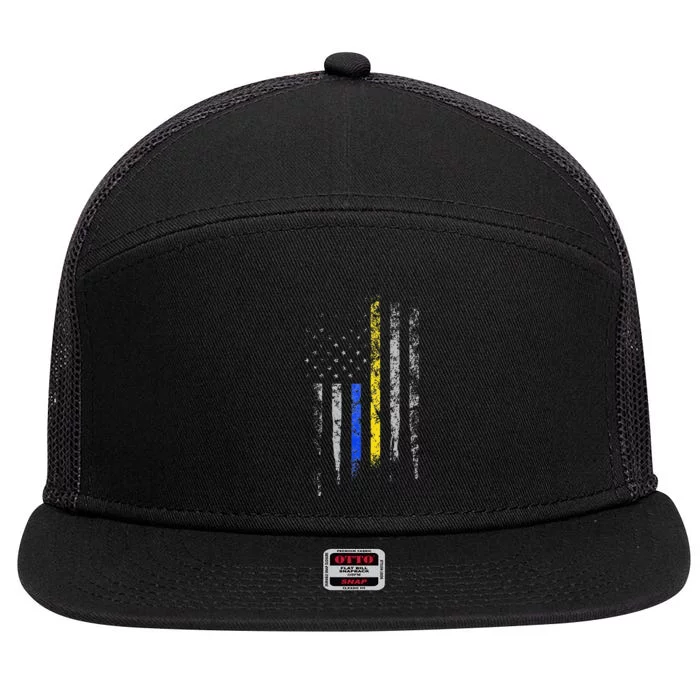 Gold Blue Line 911 Police Dispatcher First Responder 7 Panel Mesh Trucker Snapback Hat