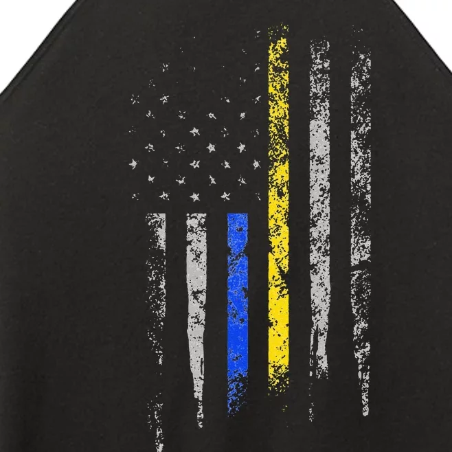 Gold Blue Line 911 Police Dispatcher First Responder Women’s Perfect Tri Rocker Tank