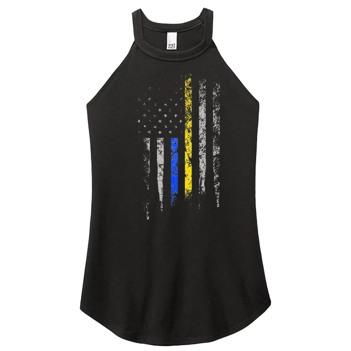 Gold Blue Line 911 Police Dispatcher First Responder Women’s Perfect Tri Rocker Tank