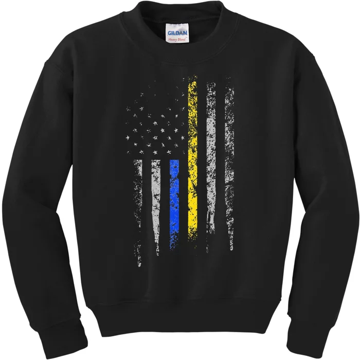 Gold Blue Line 911 Police Dispatcher First Responder Kids Sweatshirt