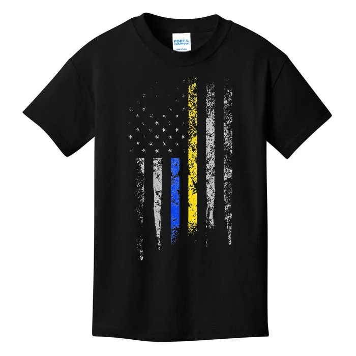 Gold Blue Line 911 Police Dispatcher First Responder Kids T-Shirt