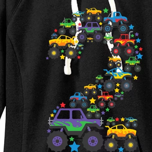 Graphic Boy Monster Truck 2nd Birthday 2 Years Women's Fleece Hoodie