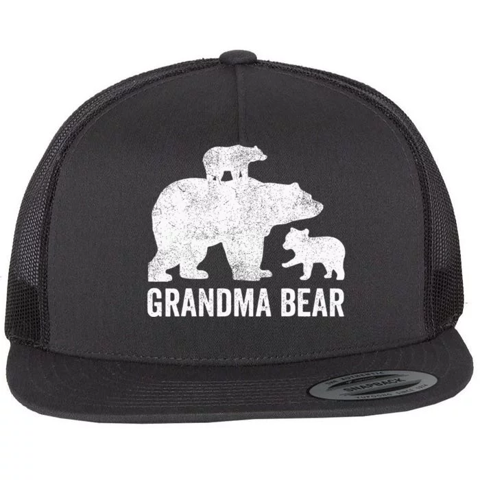 Grandma Bear Mothers Day Funny Two Cub Kids Grandmom Flat Bill Trucker Hat