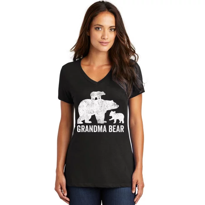 Grandma Bear Mothers Day Funny Two Cub Kids Grandmom Women's V-Neck T-Shirt