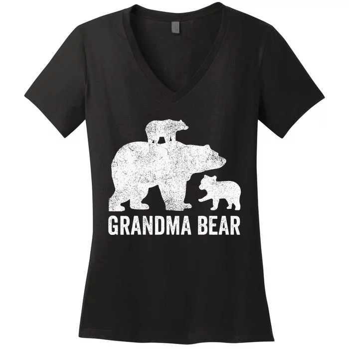 Grandma Bear Mothers Day Funny Two Cub Kids Grandmom Women's V-Neck T-Shirt