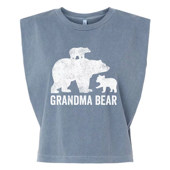 Grandma Bear Mothers Day Funny Two Cub Kids Grandmom Garment-Dyed Women's Muscle Tee