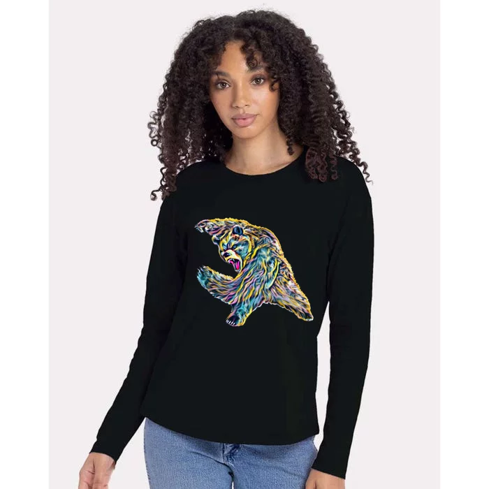 Grizzly Bear Motif Grizzlies Predator Bears Forest Animals Gift Womens Cotton Relaxed Long Sleeve T-Shirt