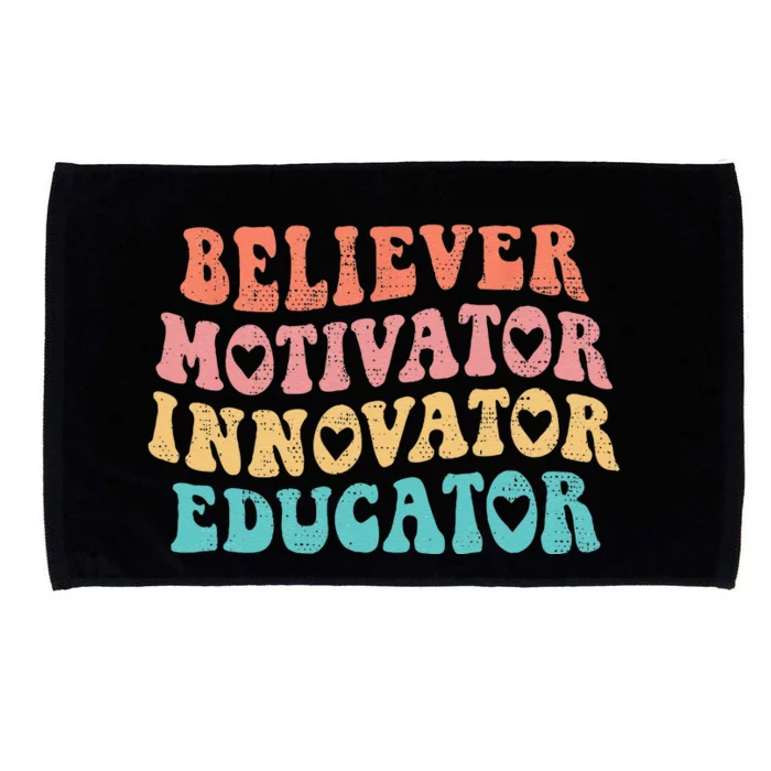 Groovy Believer Motivator Innovator Educator Retro Teachers Microfiber Hand Towel