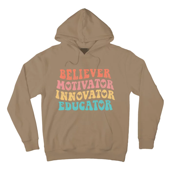 Groovy Believer Motivator Innovator Educator Retro Teachers Hoodie