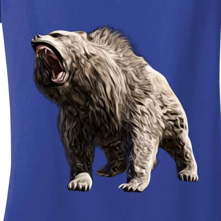 Grizzly Bear Motif Grizzlies Predator Bears Forest Animals Gift Women's V-Neck T-Shirt