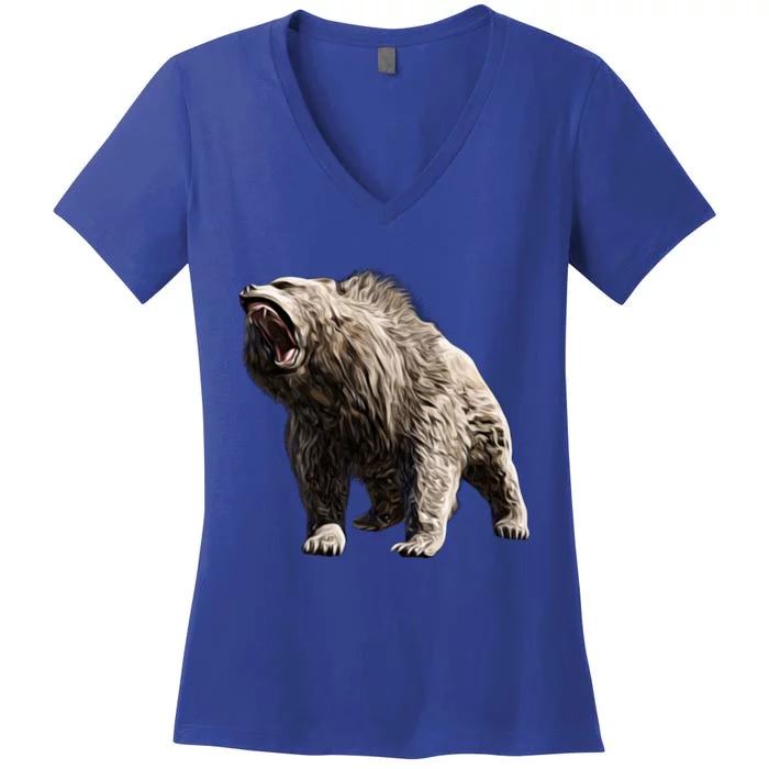 Grizzly Bear Motif Grizzlies Predator Bears Forest Animals Gift Women's V-Neck T-Shirt