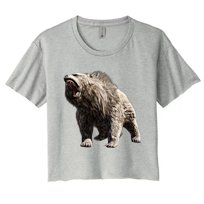 Grizzly Bear Motif Grizzlies Predator Bears Forest Animals Gift Women's Crop Top Tee