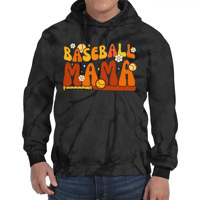 Groovy Baseball Mama Softball Pitcher Catcher Mothers Day Tie Dye Hoodie