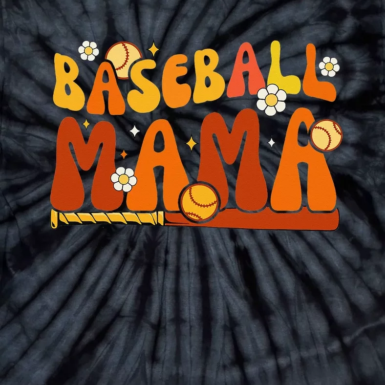 Groovy Baseball Mama Softball Pitcher Catcher Mothers Day Tie-Dye T-Shirt