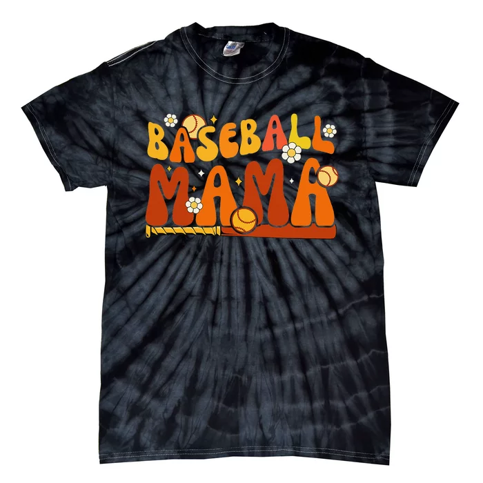 Groovy Baseball Mama Softball Pitcher Catcher Mothers Day Tie-Dye T-Shirt