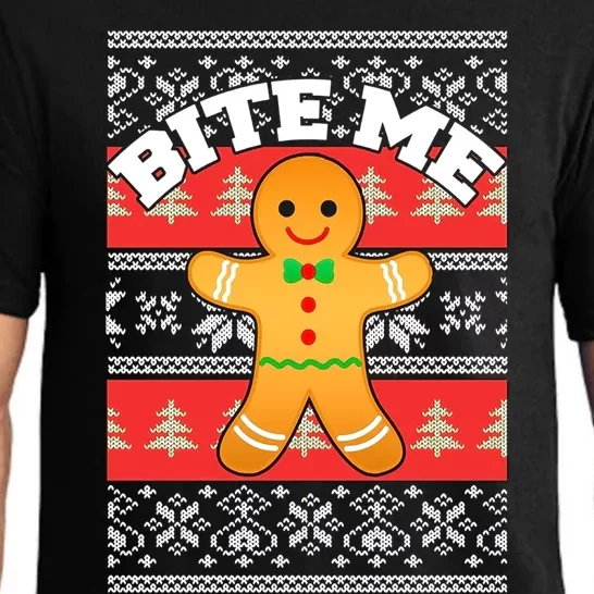 Gingerbread Bite Me Funny Ugly Christmas Sweater Gift Pajama Set