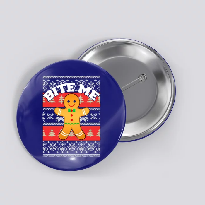 Gingerbread Bite Me Funny Ugly Christmas Sweater Gift Button