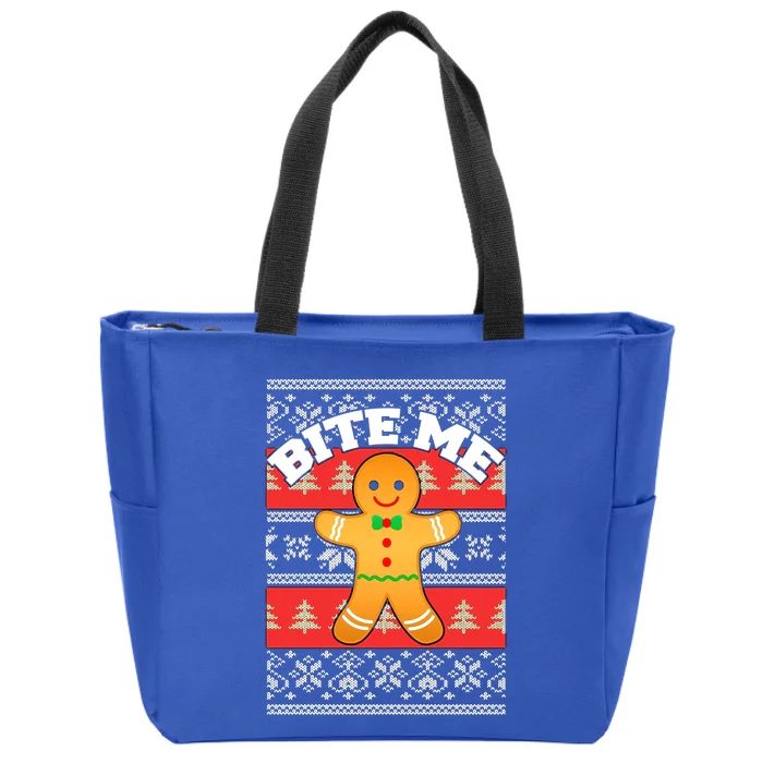 Gingerbread Bite Me Funny Ugly Christmas Sweater Gift Zip Tote Bag