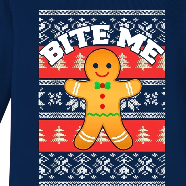 Gingerbread Bite Me Funny Ugly Christmas Sweater Gift Baby Long Sleeve Bodysuit