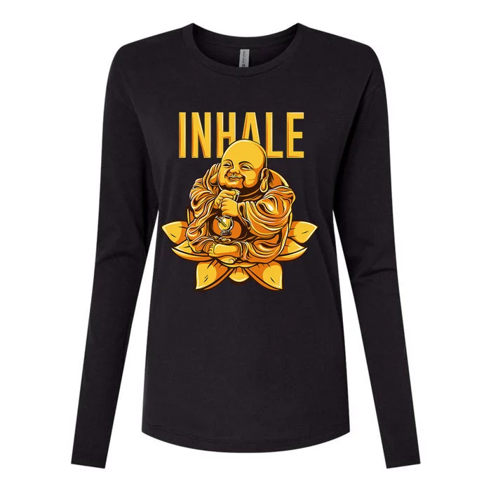 Golden Buddha Marijuana Cannabis Meditation Inhale Womens Cotton Relaxed Long Sleeve T-Shirt