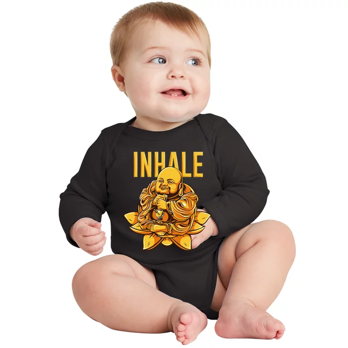 Golden Buddha Marijuana Cannabis Meditation Inhale Baby Long Sleeve Bodysuit