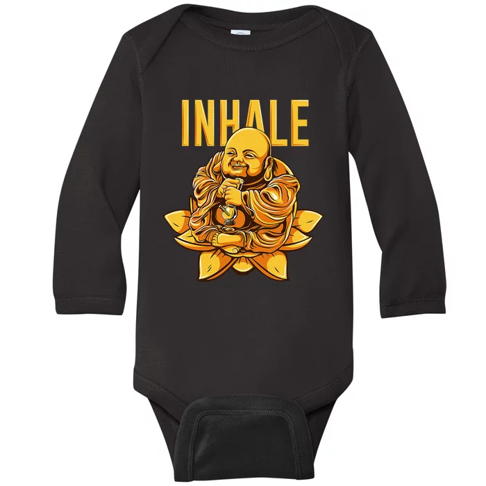 Golden Buddha Marijuana Cannabis Meditation Inhale Baby Long Sleeve Bodysuit