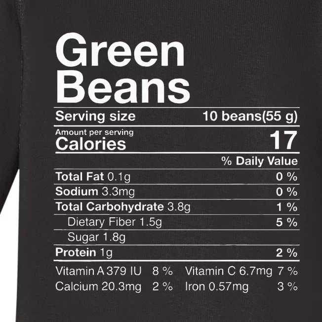 Green Beans Nutrition Fact Thanksgiving Costume Baby Long Sleeve Bodysuit